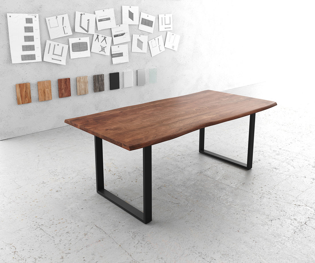 Dining Table Olympus Live-Edge 200x100cm Acacia Wood Brown Square Frame Slim Black