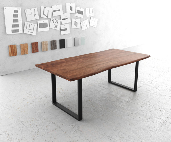 Dining Table Olympus Live-Edge 200x100cm Acacia Wood Brown Square Frame Slim Black