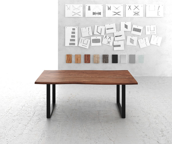 Dining Table Olympus Live-Edge 200x100cm Acacia Wood Brown Square Frame Slim Black