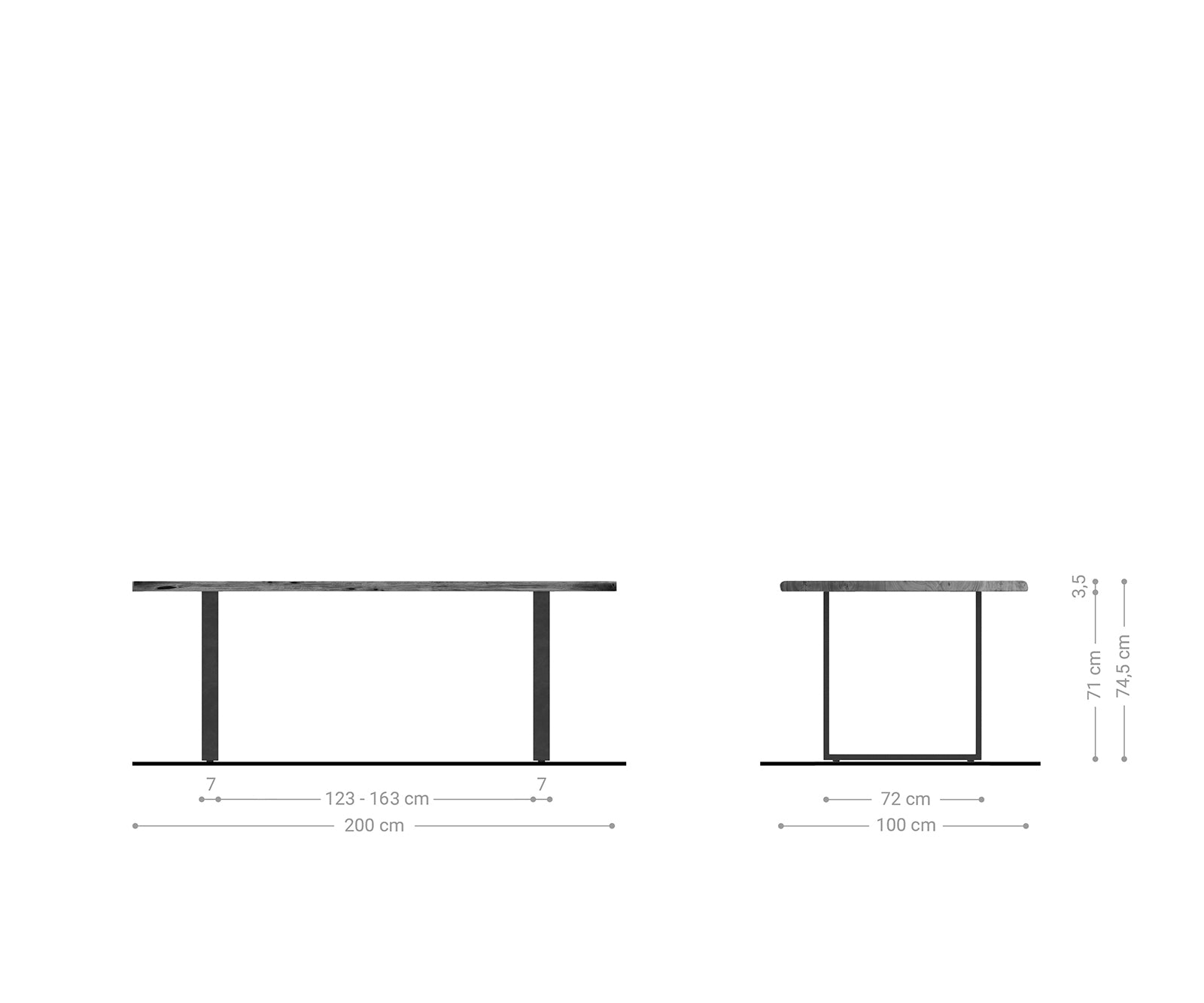 Dining Table Olympus Live-Edge 200x100cm Acacia Wood Brown Square Frame Slim Black