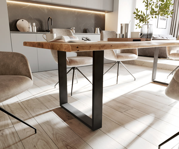 Dining Table Olympus Live Edge 260cm Acacia Wood Natural Square Frame Slim Black 35mm Top