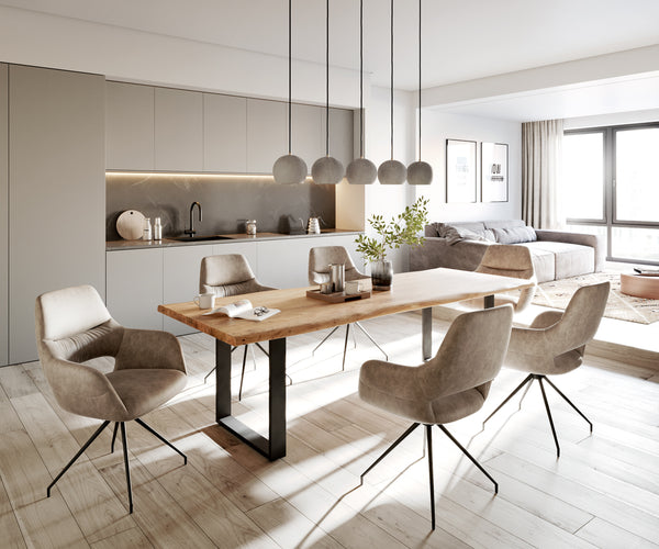 Dining Table Olympus Live Edge 260cm Acacia Wood Natural Square Frame Slim Black 35mm Top