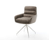 Dining Chair Abelia Microfiber Taupe Vintage Cross Conical Base Silver 180° Swivel