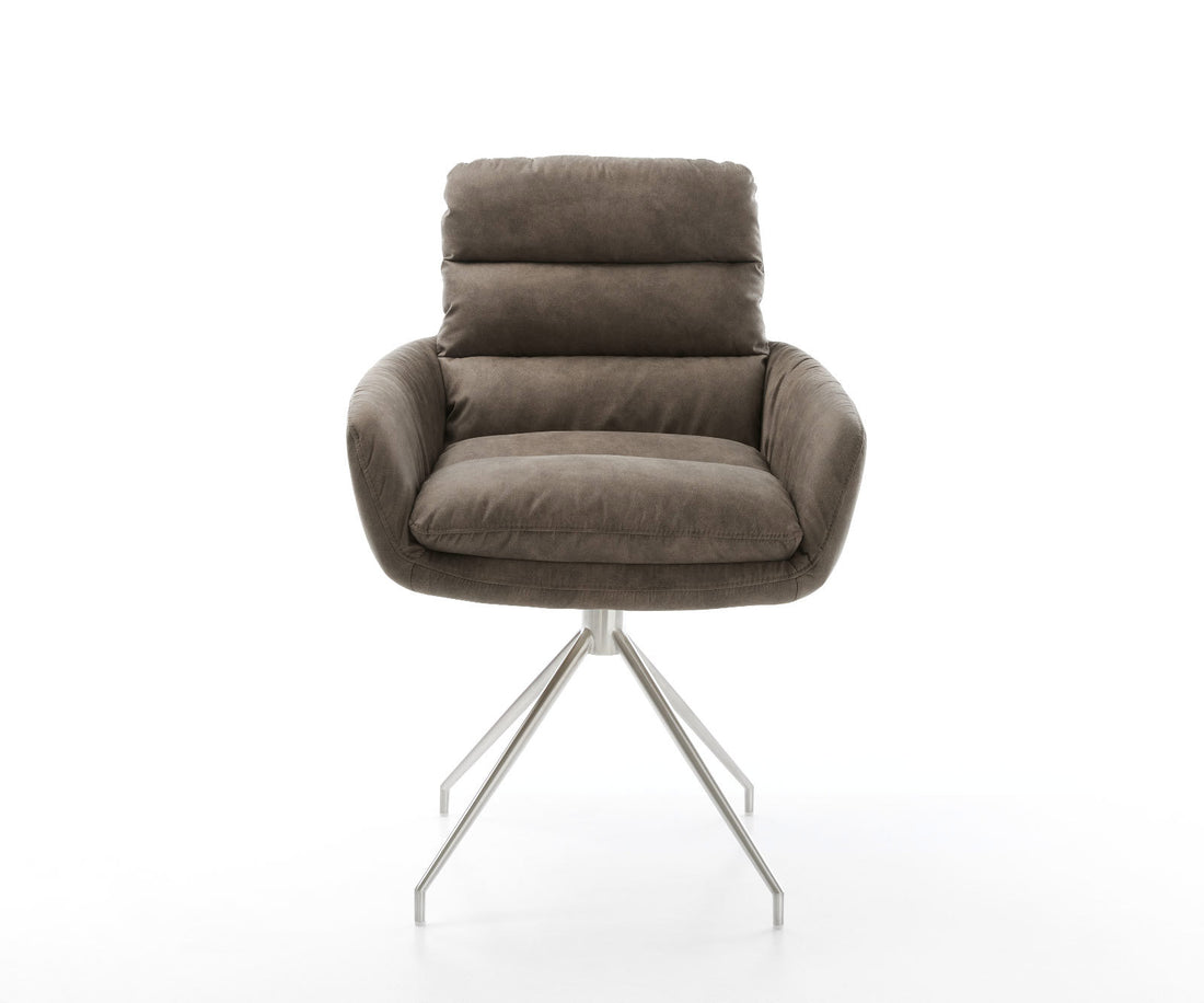 Dining Chair Abelia Microfiber Taupe Vintage Cross Conical Base Silver 180° Swivel