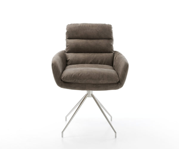 Dining Chair Abelia Microfiber Taupe Vintage Cross Conical Base Silver 180° Swivel