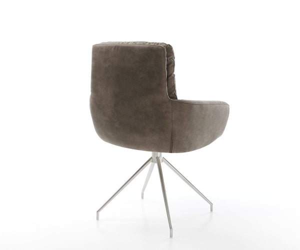 Dining Chair Abelia Microfiber Taupe Vintage Cross Conical Base Silver 180° Swivel