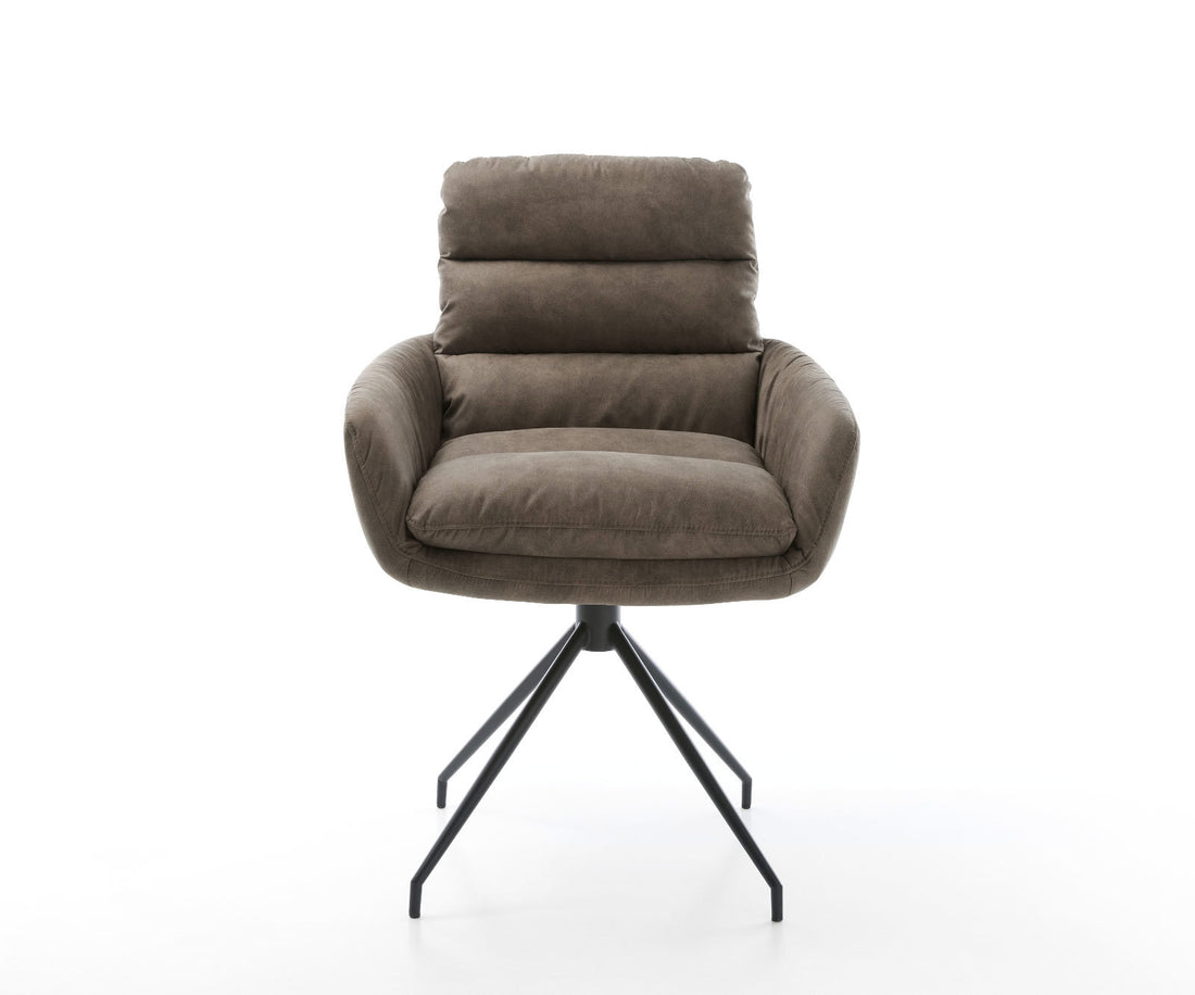 Dining Chair Abelia Microfiber Taupe Vintage Cross Conical Base Black 180° Swivel