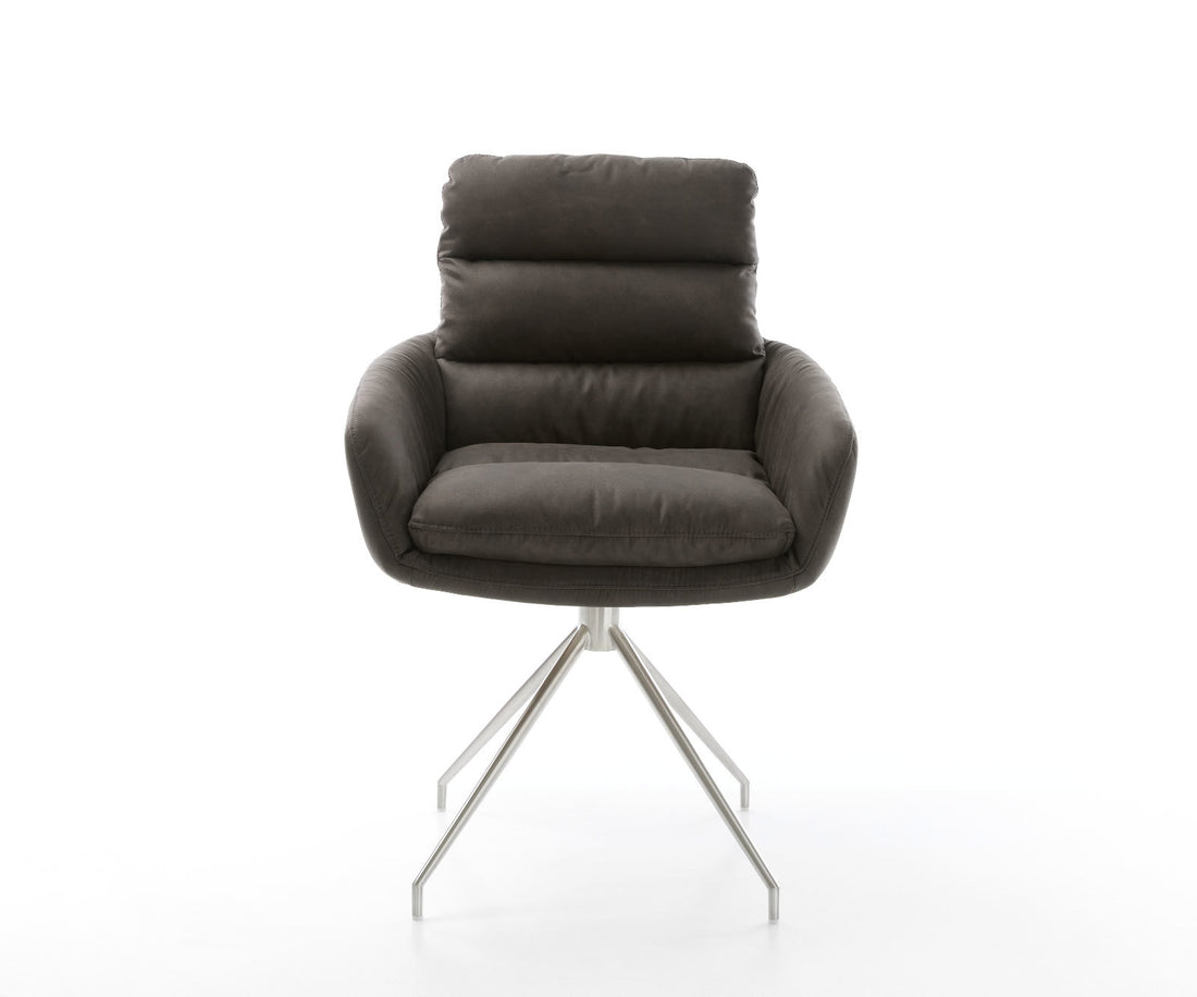 Dining Chair Abelia Microfiber Anthracite Vintage Cross Conical Base Silver 180° Swivel