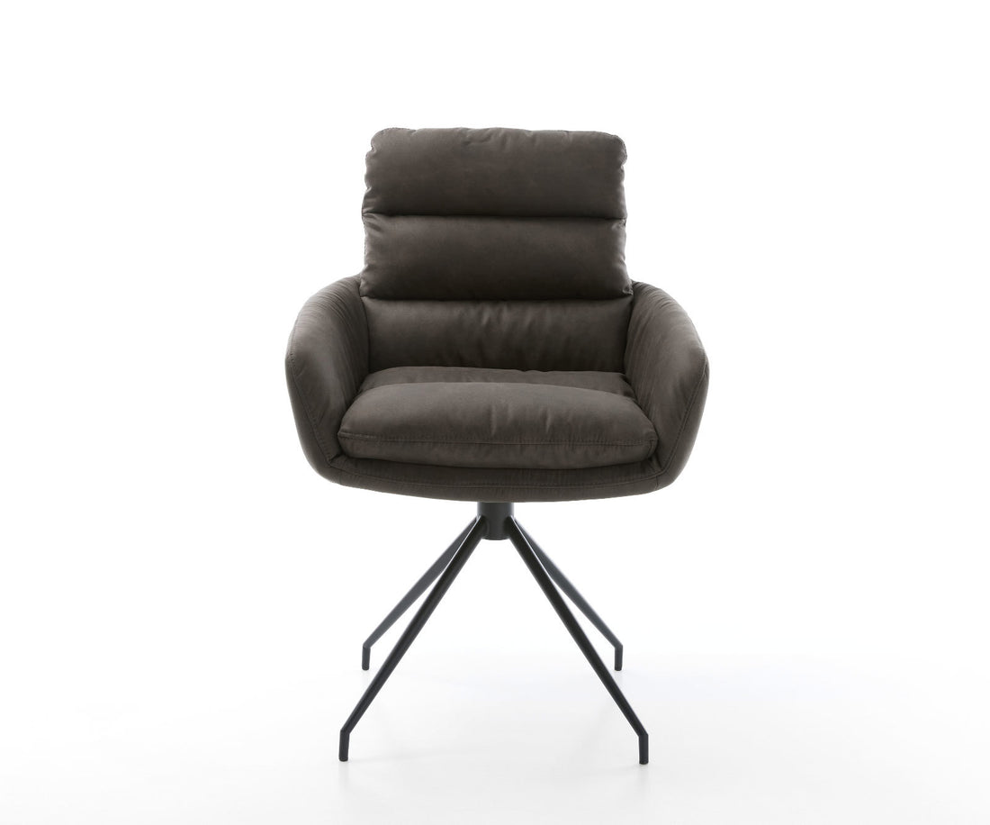 Dining Chair Abelia Microfiber Anthracite Vintage Cross Conical Base Black 180° Swivel