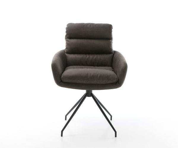 Dining Chair Abelia Microfiber Anthracite Vintage Cross Conical Base Black 180° Swivel