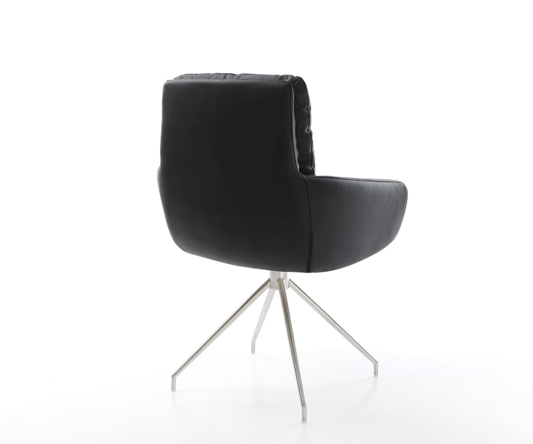 Dining Chair Abelia Natural Leather Black Cross Conical Base Silver 180° Swivel