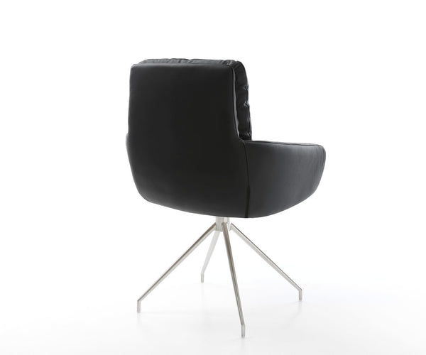 Dining Chair Abelia Natural Leather Black Cross Conical Base Silver 180° Swivel