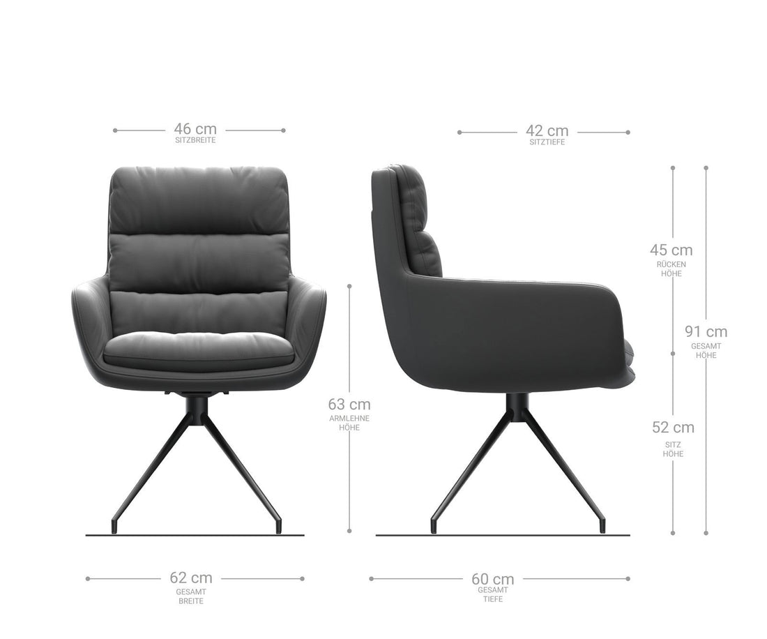 Dining Chair Abelia Natural Leather Black Cross Conical Base Silver 180° Swivel