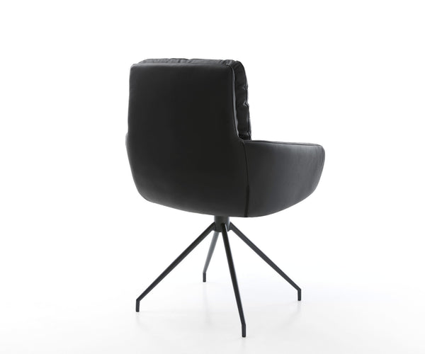 Dining Chair Abelia Natural Leather Black Cross Conical Base Black 180° Swivel