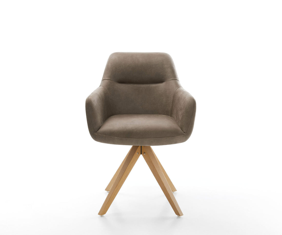 Dining Chair Pejo Microfiber Taupe Vintage Cross Angular Base Wooden 180° Swivel Pocket Springs