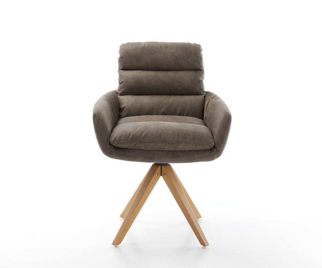 Dining Chair Abelia Microfiber Taupe Vintage Cross Angular Base Wooden 180° Swivel