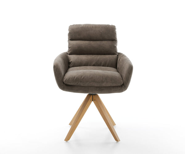 Dining Chair Abelia Microfiber Taupe Vintage Cross Angular Base Wooden 180° Swivel