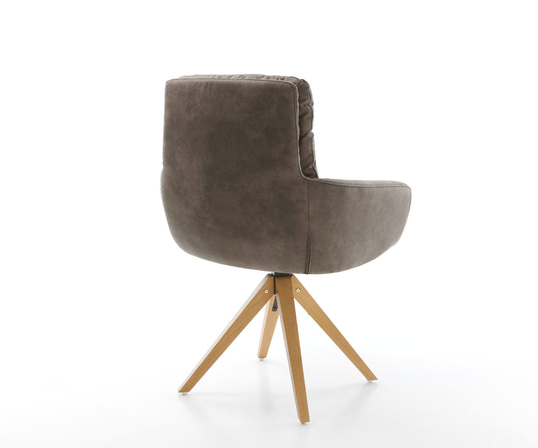 Dining Chair Abelia Microfiber Taupe Vintage Cross Angular Base Wooden 180° Swivel