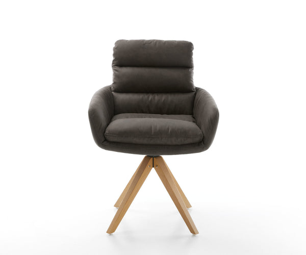 Dining Chair Abelia Microfiber Anthracite Vintage Cross Angular Base Wooden 180° Swivel