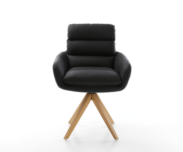 Dining Chair Abelia Natural Leather Black Cross Angular Base Wooden 180° Swivel