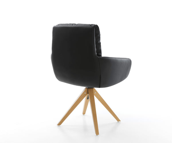 Dining Chair Abelia Natural Leather Black Cross Angular Base Wooden 180° Swivel