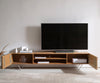 TV Stand Kayu 200cm 2 Doors 2 Compartments Acacia Wood Natural V-Feet Silver