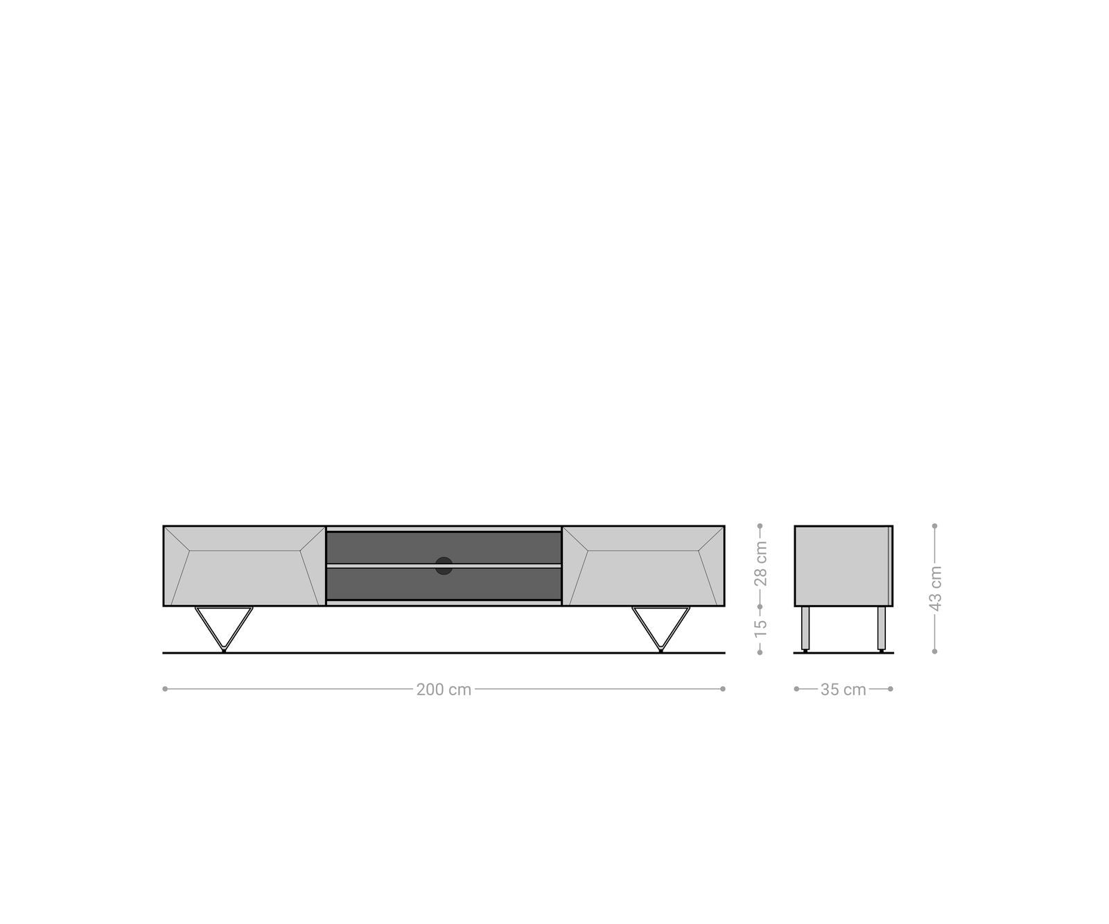 TV Stand Kayu 200cm 2 Doors 2 Compartments Acacia Wood Natural V-Feet Silver