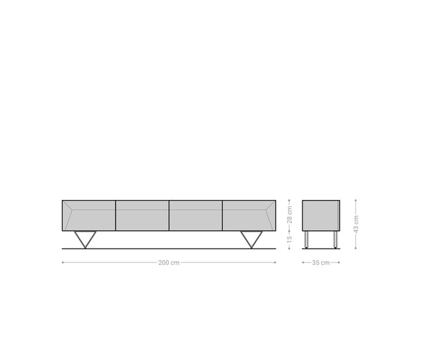 TV Stand Kayu 200cm 4 Doors Acacia Wood Natural V-Feet Silver