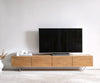 TV Stand Kayu 220cm 4 Doors Acacia Wood Natural V-Feet Silver