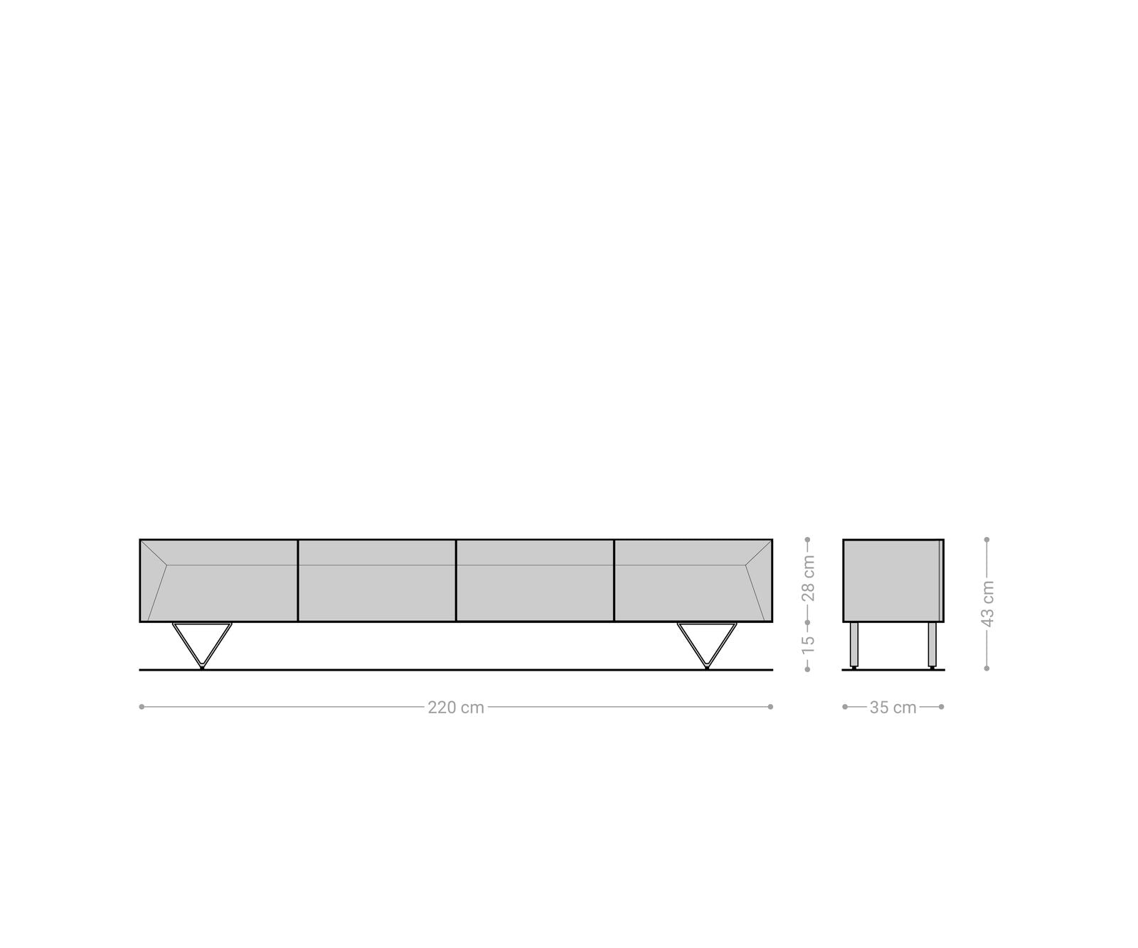 TV Stand Kayu 220cm 4 Doors Acacia Wood Natural V-Feet Silver