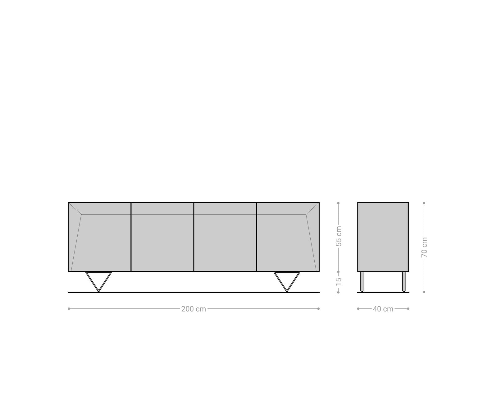 Sideboard Kayu 200cm 4 Doors Acacia Wood Natural V-Feet Silver