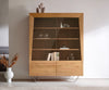 Display Cabinet Kayu 115x150cm Acacia Wood Natural 2 Doors V-Feet Silver