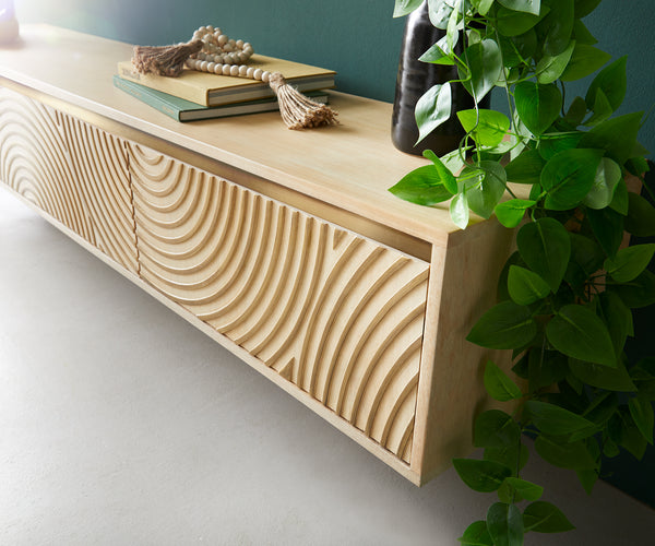 Floating TV Stand Budaya 175cm 3 Doors Mango Wood Natural