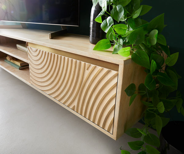 Floating TV Stand Budaya 200cm 2 Doors 2 Compartments Mango Wood Natural