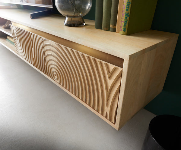 Floating TV Stand Budaya 260cm 4 Doors 2 Compartments Mango Wood Natural