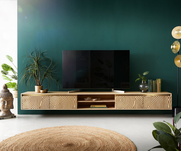 Floating TV Stand Budaya 260cm 4 Doors 2 Compartments Mango Wood Natural