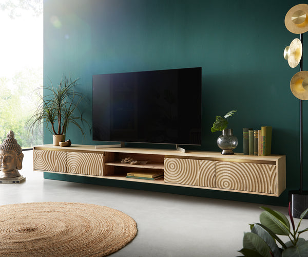 Floating TV Stand Budaya 260cm 4 Doors 2 Compartments Mango Wood Natural