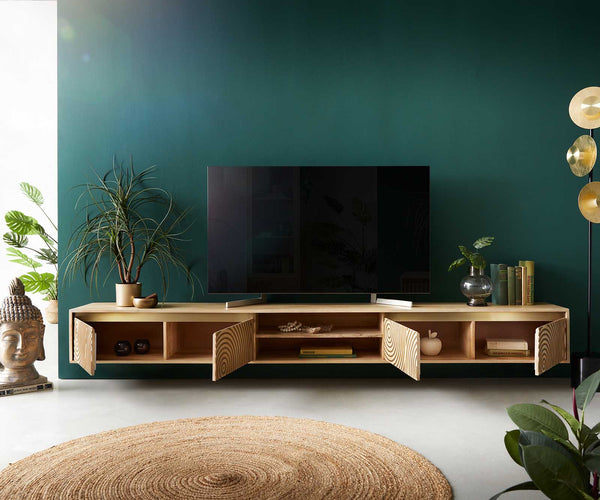 Floating TV Stand Budaya 260cm 4 Doors 2 Compartments Mango Wood Natural