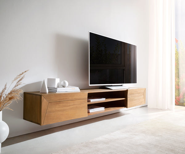 Floating TV Stand Kayu 200cm 2 Doors 2 Compartments Acacia Wood Natural