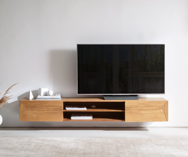 Floating TV Stand Kayu 200cm 2 Doors 2 Compartments Acacia Wood Natural