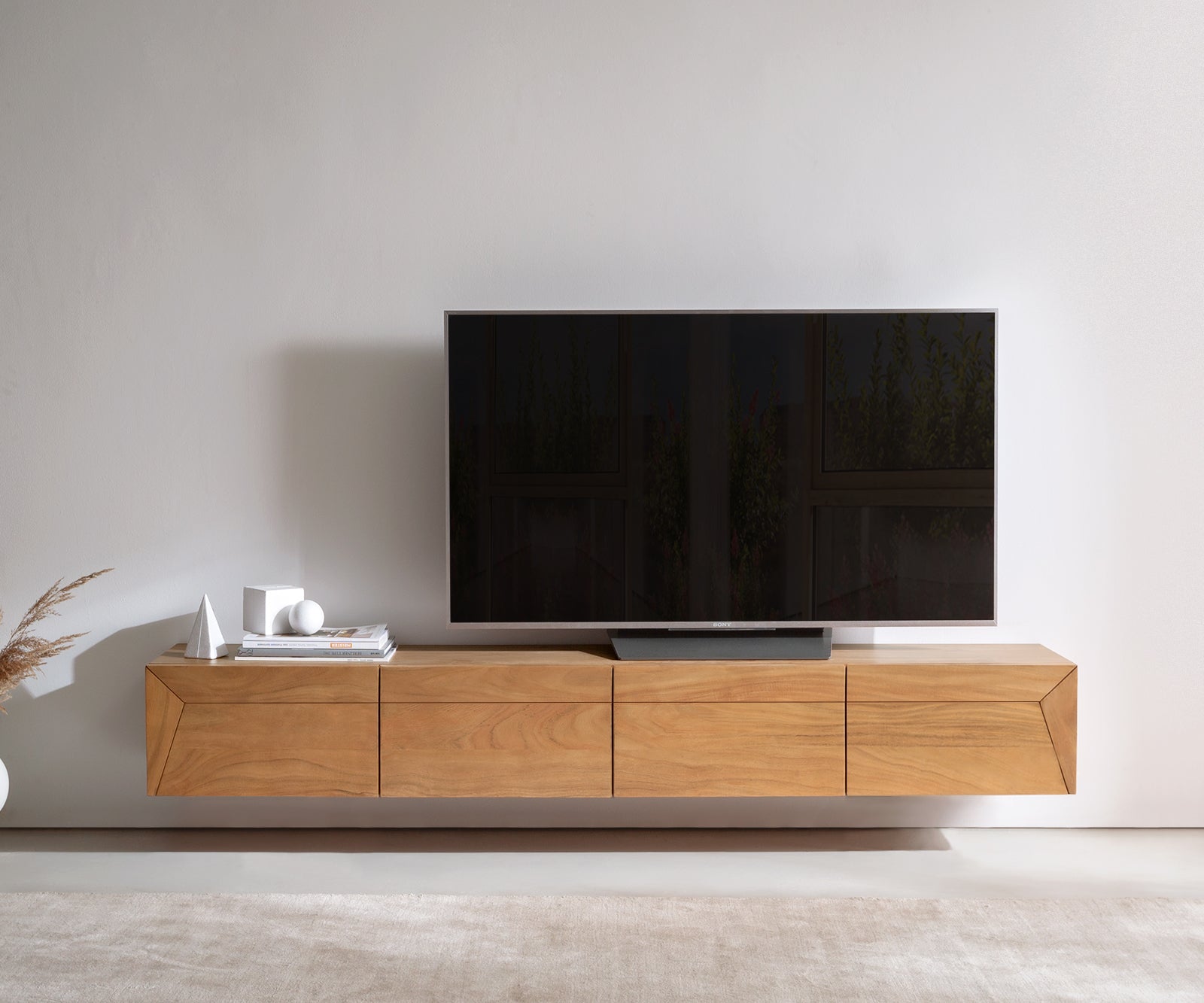 Floating TV Stand Kayu 200cm 4 Doors Acacia Wood Natural