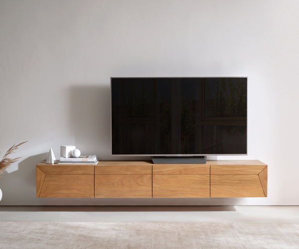Floating TV Stand Kayu 200cm 4 Doors Acacia Wood Natural