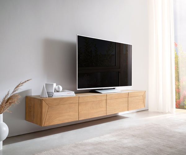 Floating TV Stand Kayu 200cm 4 Doors Acacia Wood Natural