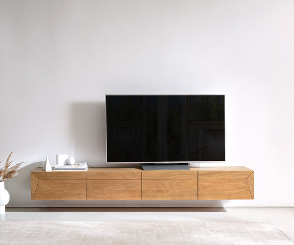 Floating TV Stand Kayu 220cm 4 Doors Acacia Wood Natural