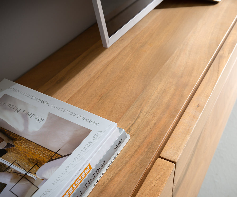 Floating TV Stand Kayu 220cm 4 Doors Acacia Wood Natural