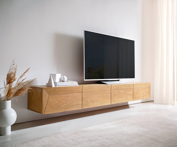 Floating TV Stand Kayu 220cm 4 Doors Acacia Wood Natural