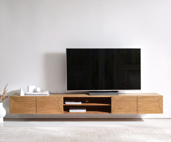 Floating TV Stand Kayu 240cm 4 Doors 2 Compartments Acacia Wood Natural