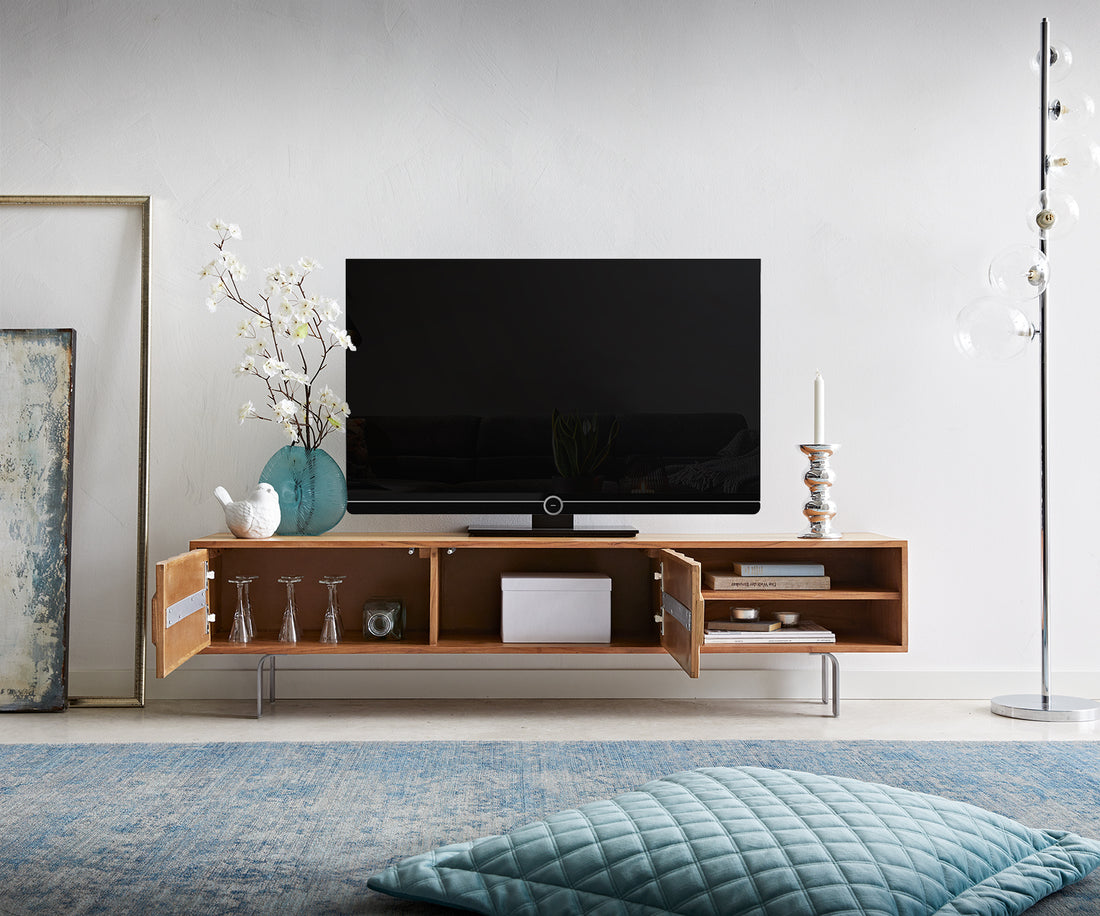 TV Stand Fevo 160cm Acacia Wood Natural 2 Doors 2 Compartments