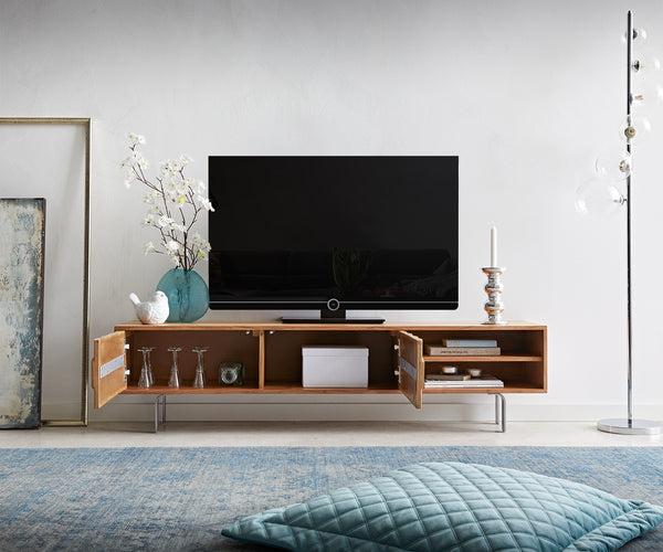 TV Stand Fevo 160cm Acacia Wood Natural 2 Doors 2 Compartments
