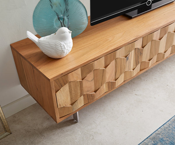 TV Stand Fevo 160cm Acacia Wood Natural 2 Doors 2 Compartments
